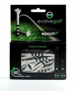 EVOLVE GOLF EPOCH White/Black Combo Pack (30 Count 3 1/4 Inch) & (10 Count 1 1/2 Inch) Tees
