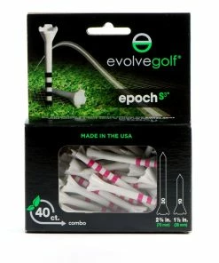 EVOLVE GOLF EPOCH White/Pink Combo Pack (30 Count 2 3/4 Inch) & (10 Count 1 1/2 Inch) Tees