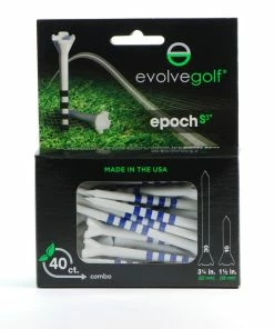 EVOLVE GOLF EPOCH White/Blue Combo Pack (30 Count 3 1/4 Inch) & (10 Count 1 1/2 Inch) Tees