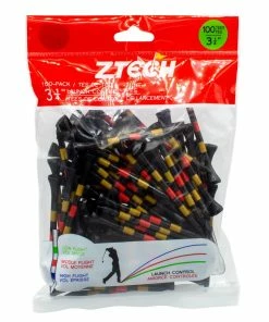 Ztech Black 3 1/4 Inch Tees With Gold & Red Stripes (100 Count)