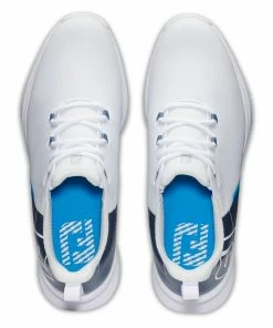 FootJoy Men's Fuel Sport Spikeless Golf Shoe - White/Navy -Golf Bags Sales 2023 Navy 11