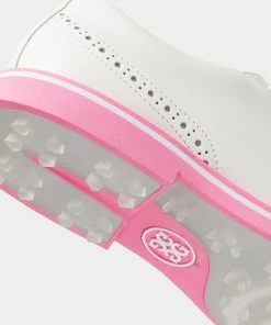 G/FORE Men's Brogue Heel Gallivanter Spikeless Golf Shoe - White/Pink -Golf Bags Sales 2023 Pink 46