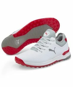 Puma Men's PROADAPT Alphacat Spikeless Golf Shoe- White/Red -Golf Bags Sales 2023 Red 97
